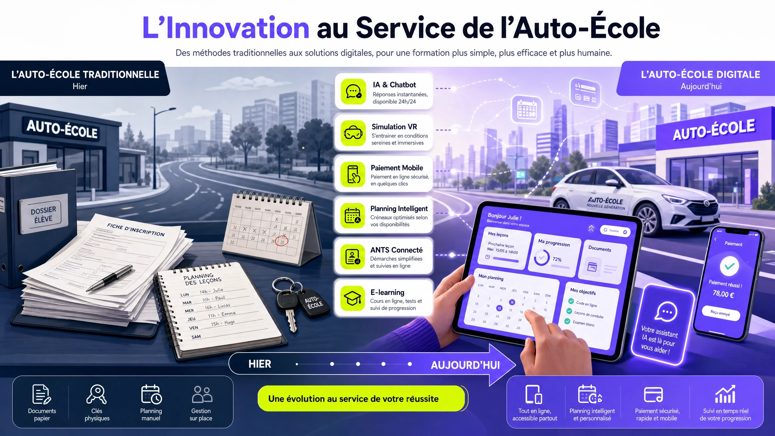 Transition de l'auto-école traditionnelle vers l'auto-école digitale : innovations Drive Web Solutions pour transformer le métier des auto-écoles et centres ECSR